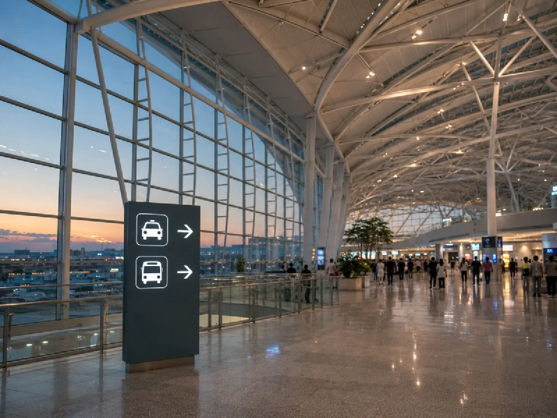 仁川国際空港の到着ロビーとタクシー・バス乗り場の案内表示